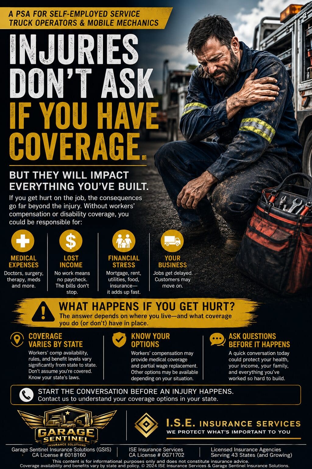 What Happens If a Self-Employed Service Truck Operator Gets Hurt on the Job?